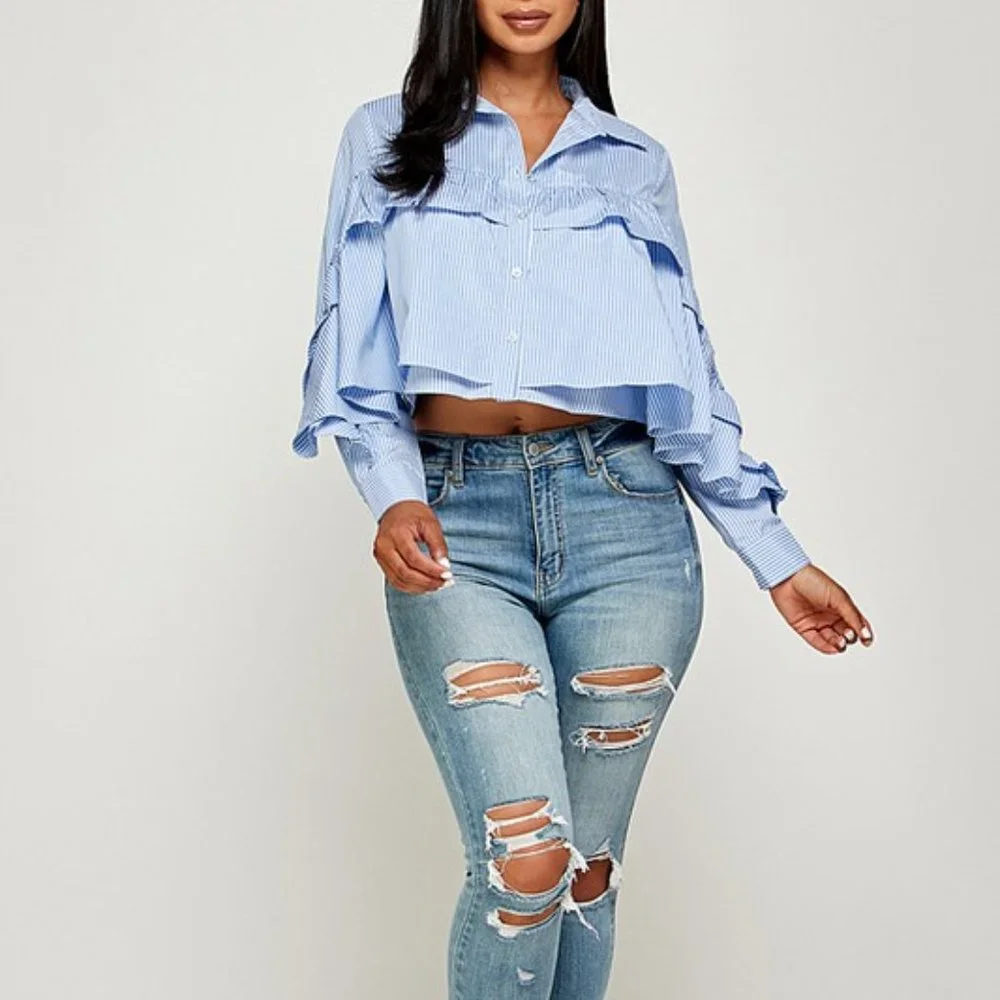 Button Down Cropped Blouse - Picture 3 of 3